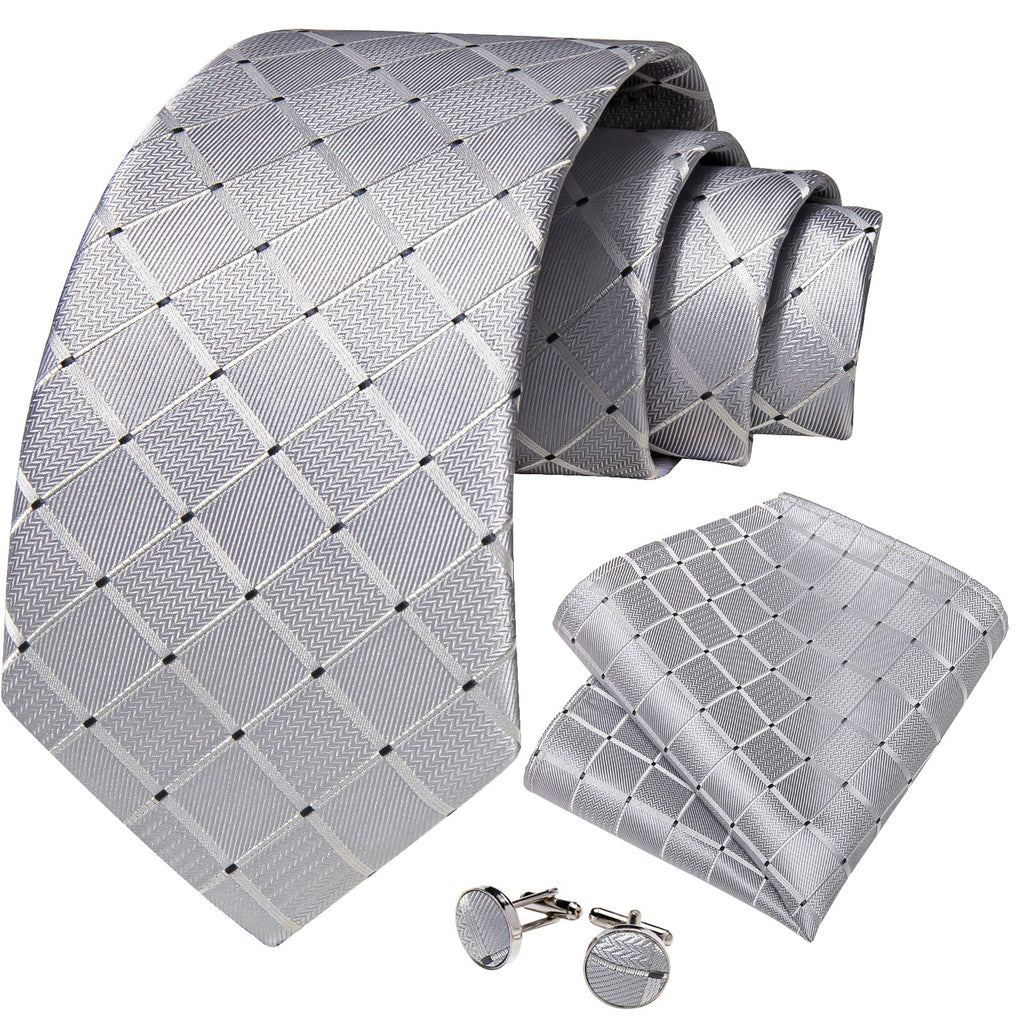 GentCrest Grey Plaid Tie Hanky Cufflinks Set - Image 2