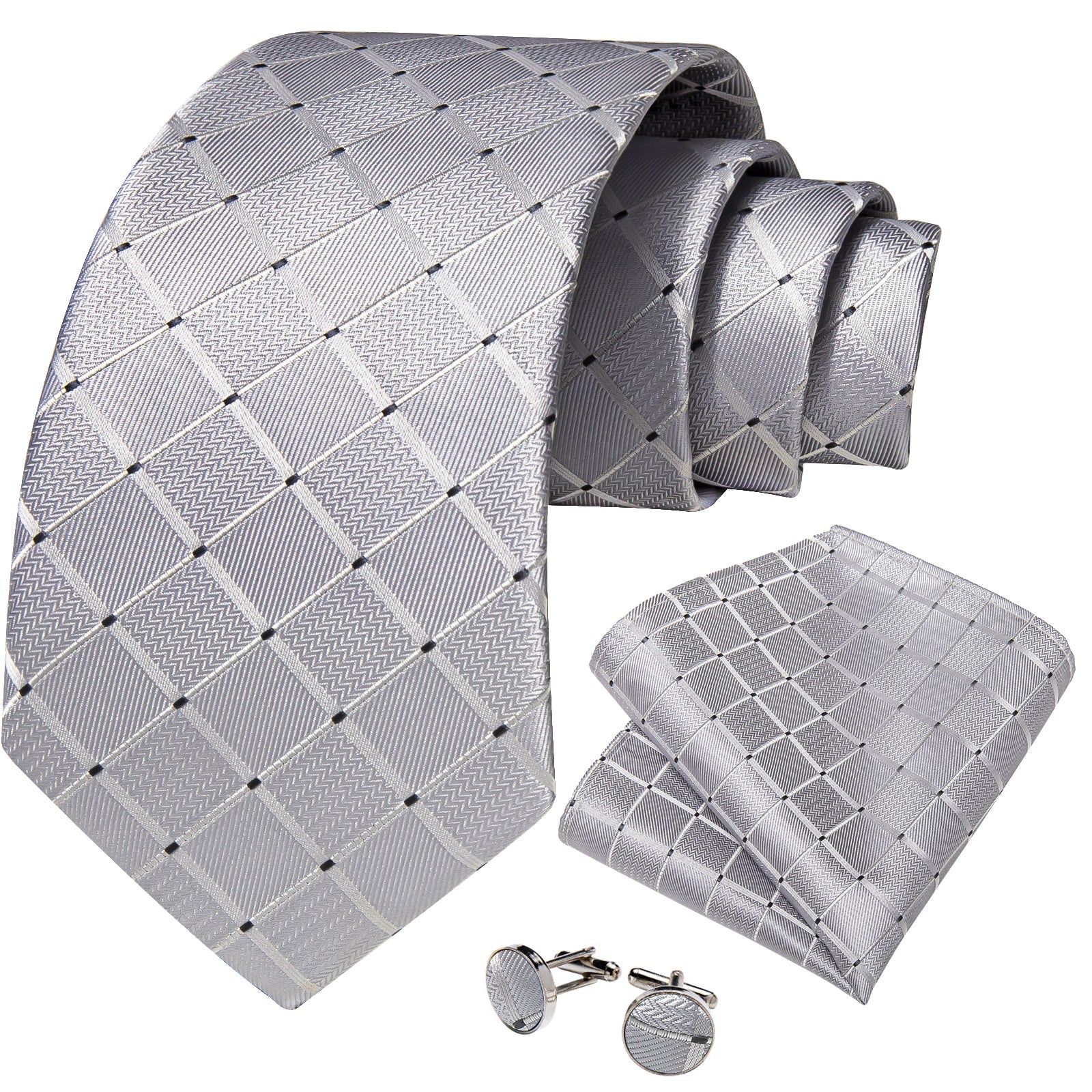 GentCrest Grey Plaid Tie with Rings - Image 4