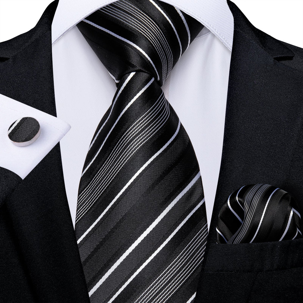 GentCrest Black Striped Tie Hanky Cufflinks Set - Image 1