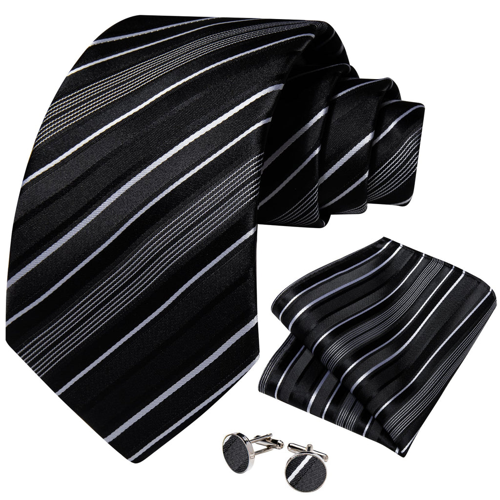 GentCrest Black Striped Tie Hanky Cufflinks Set - Image 2