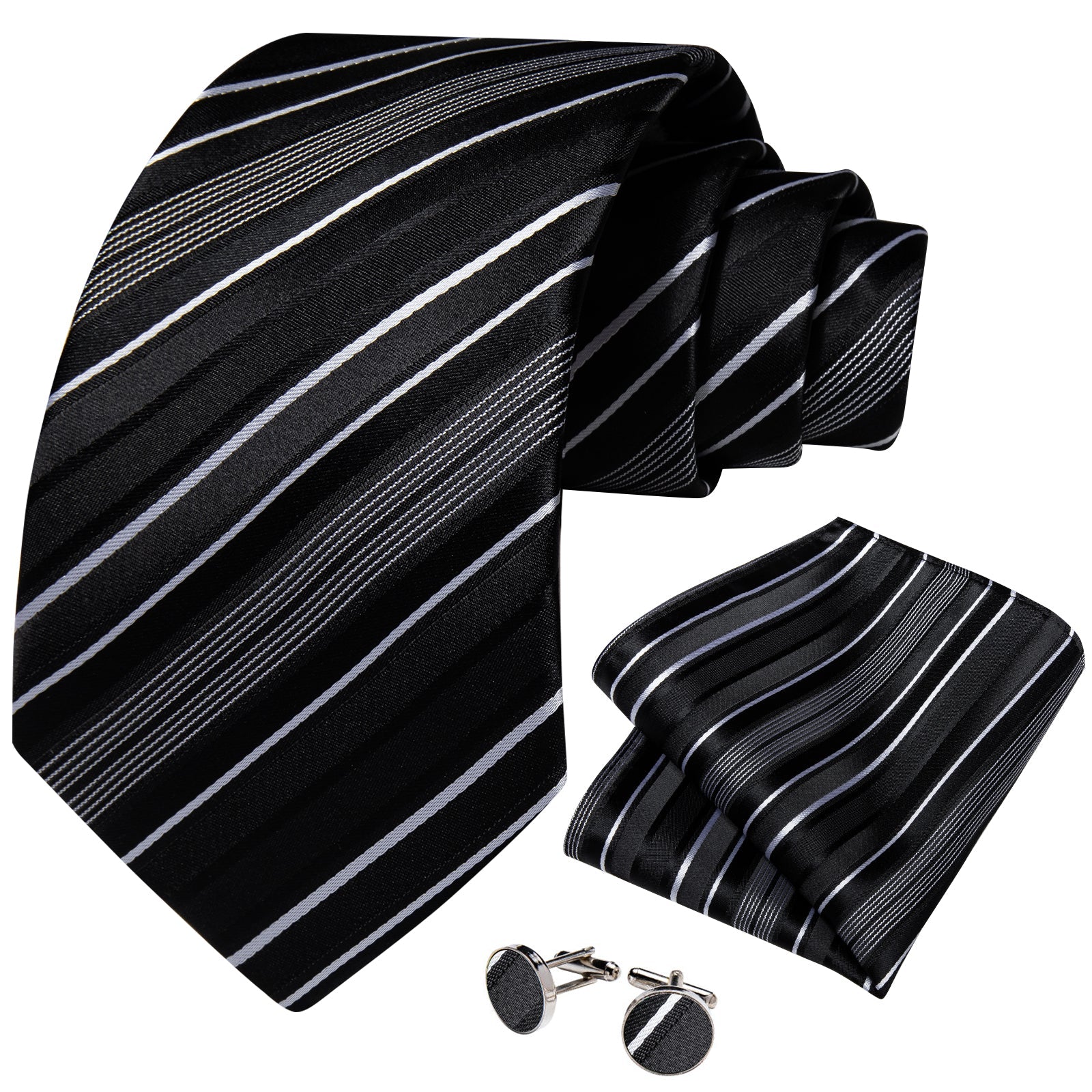 GentCrest Black Striped Tie Hanky Cufflinks Set - Image 2