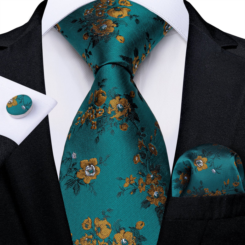 GentCrest Blue Floral Tie Hanky Cufflinks Set - Image 1