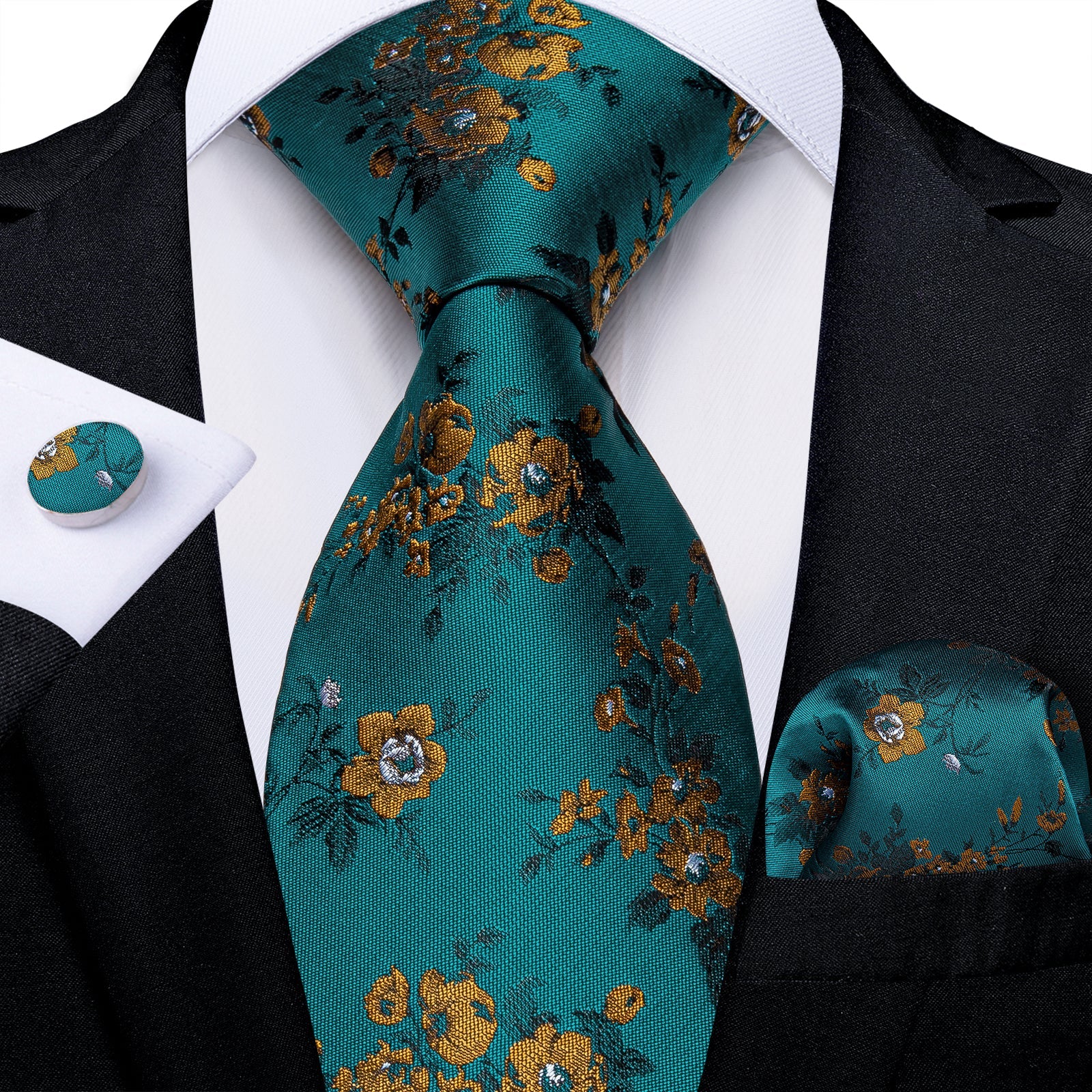 GentCrest Blue Floral Tie Hanky Cufflinks Set - Image 1