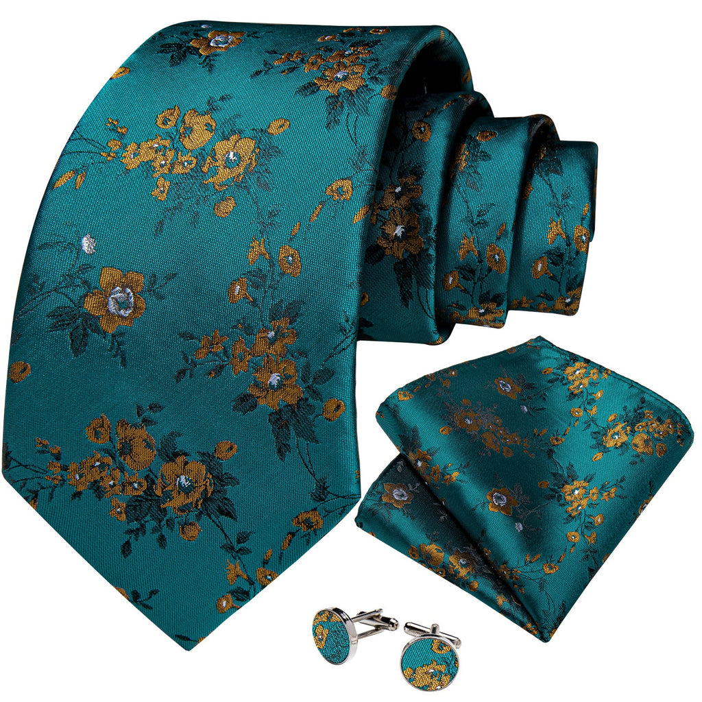 GentCrest Blue Floral Tie Hanky Cufflinks Set - Image 2
