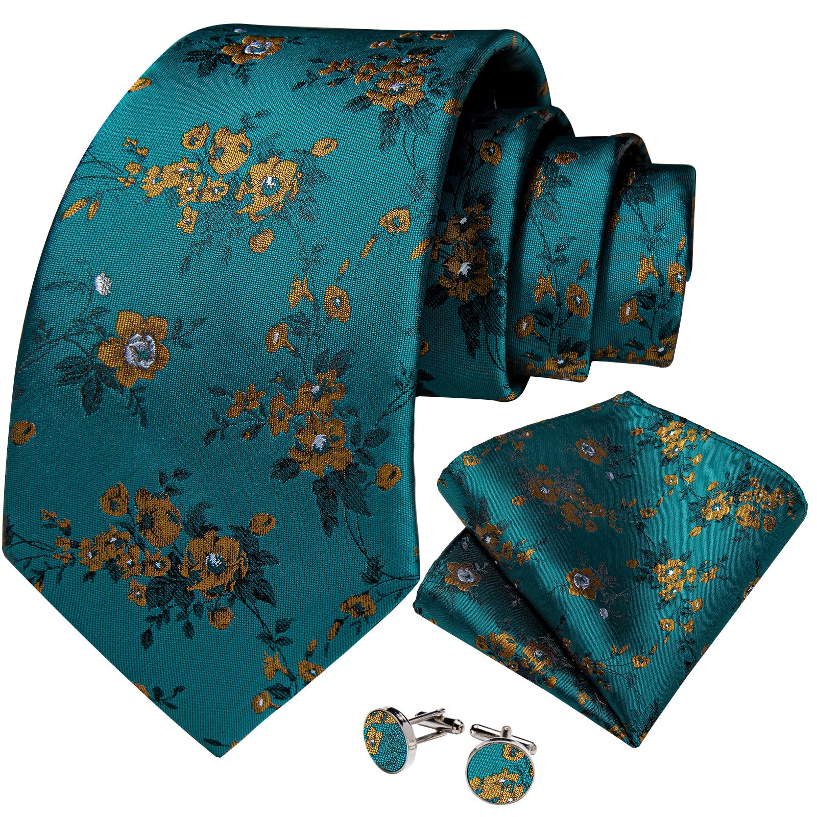 GentCrest Blue Floral Tie Hanky Cufflinks Set - Image 2