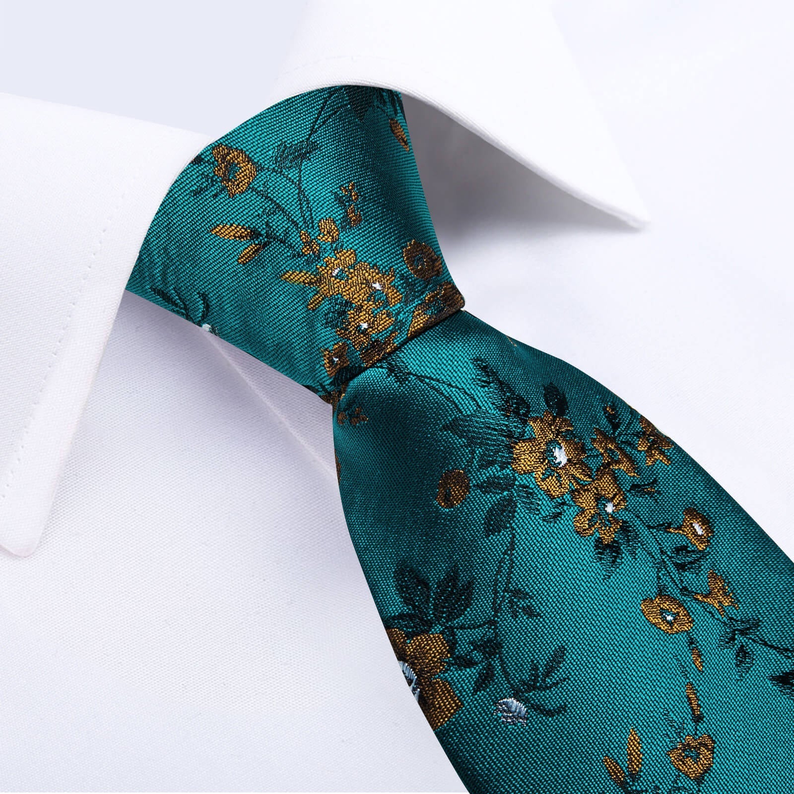GentCrest Teal Floral Tie Hanky Cufflinks Set - Image 3