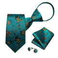 GentCrest Teal Floral Tie Hanky Cufflinks Set - Image 1