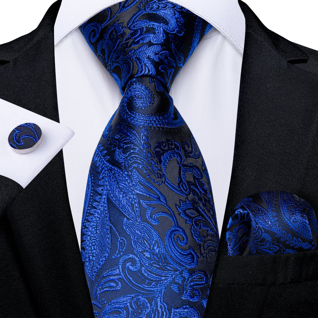 GentCrest Black Paisley Tie Hanky Cufflinks Set - Image 1