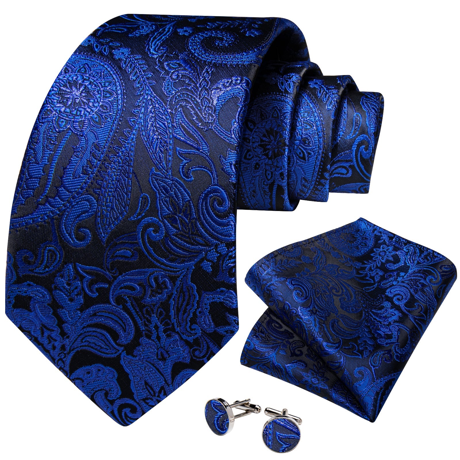 GentCrest Black Paisley Tie Hanky Cufflinks Set - Image 2