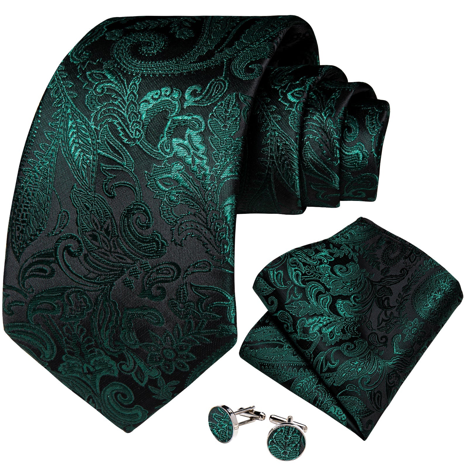 GentCrest Black Paisley Tie Hanky Cufflinks Set - Image 2