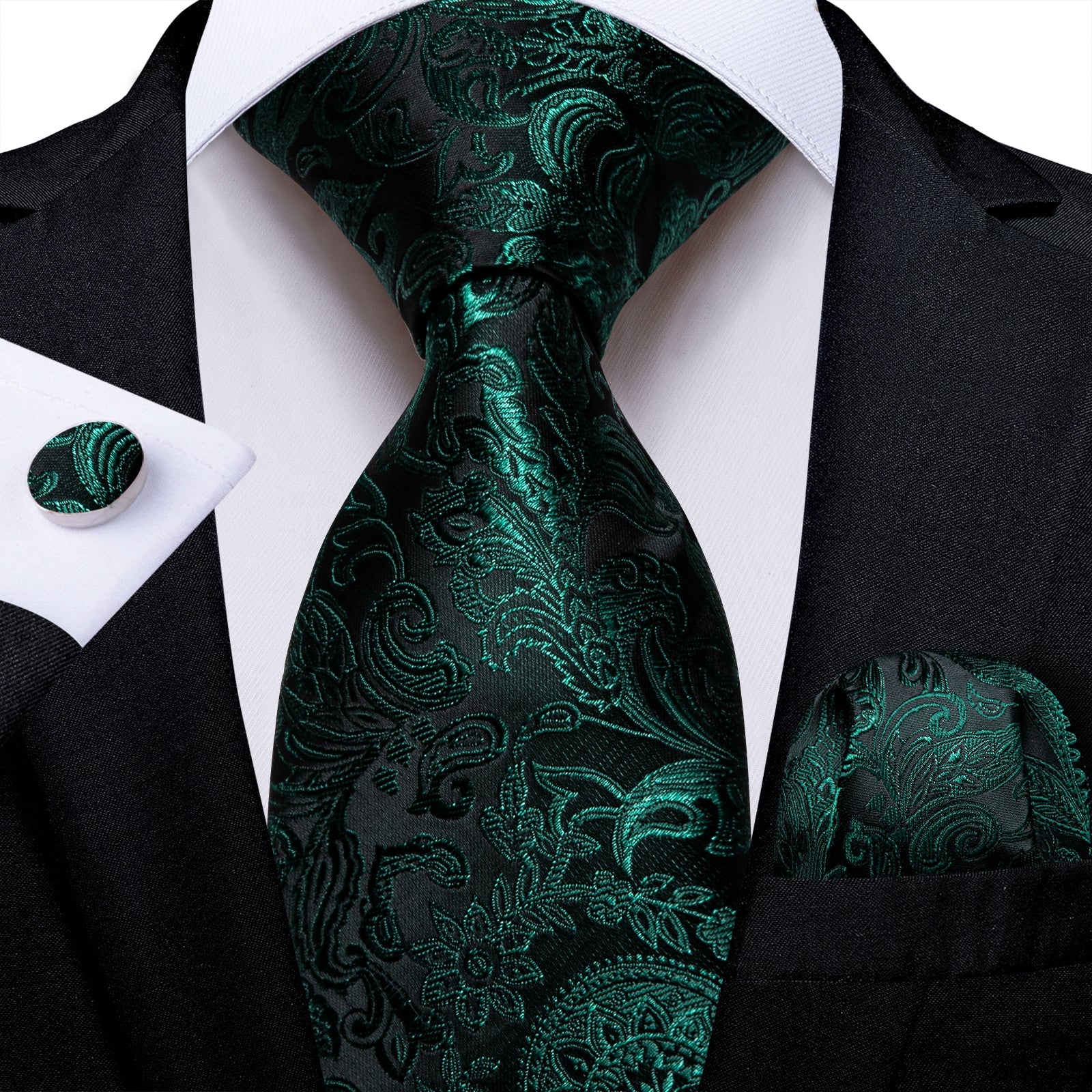 GentCrest Black Paisley Tie Hanky Cufflinks Set - Image 1