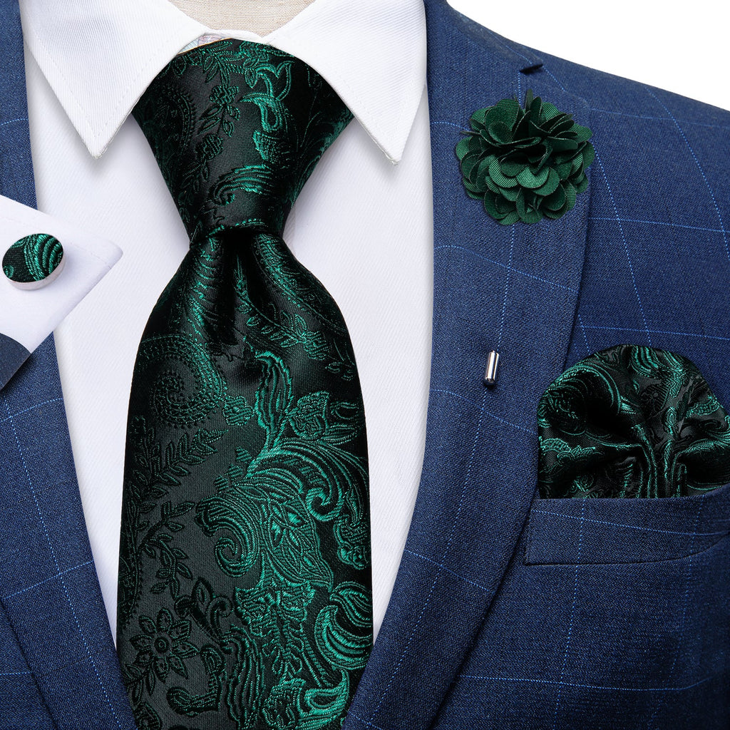 GentCrest Black Paisley Tie with Lapel Pin - Image 1