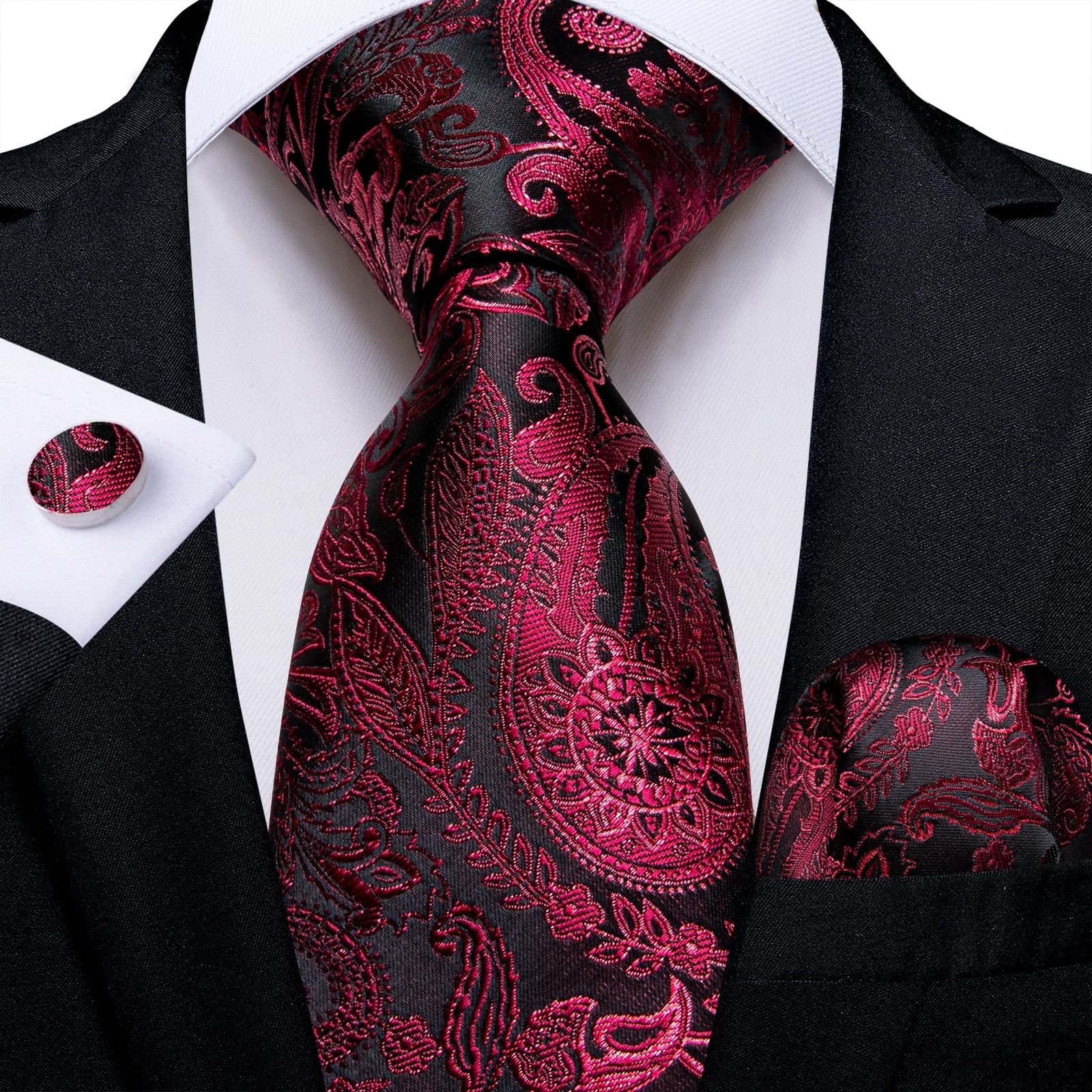 GentCrest Red Paisley Tie Hanky Cufflinks Set - Image 1