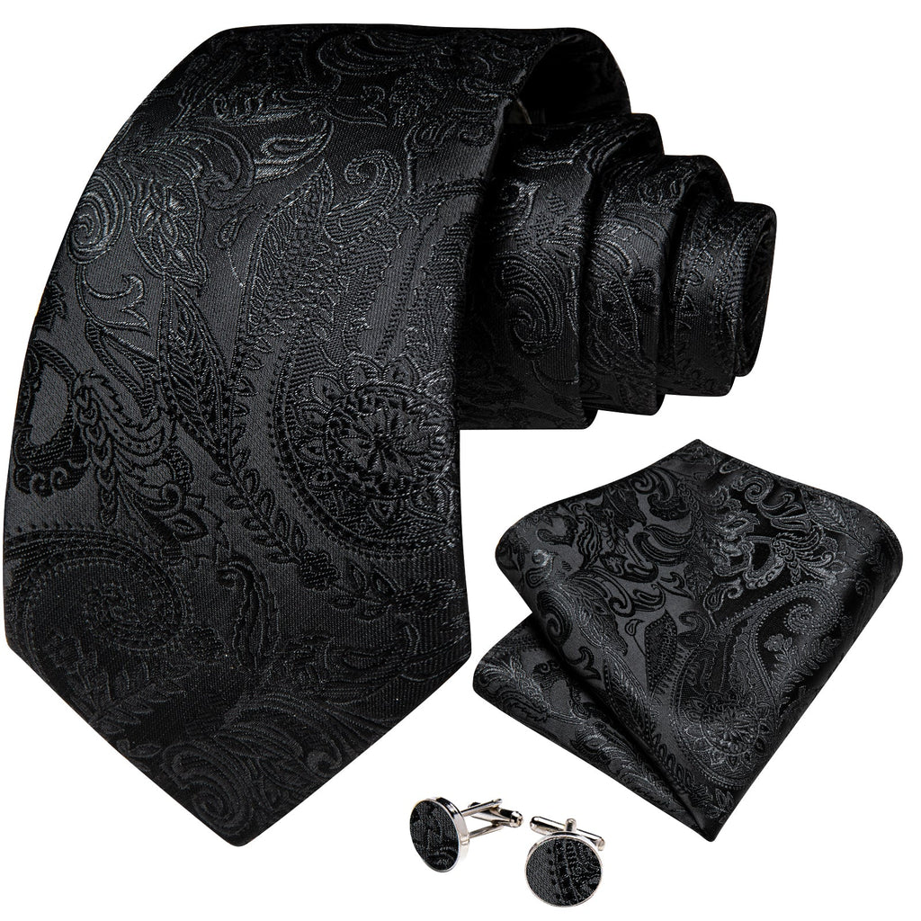 GentCrest Black Paisley Tie Hanky Cufflinks Set - Image 2