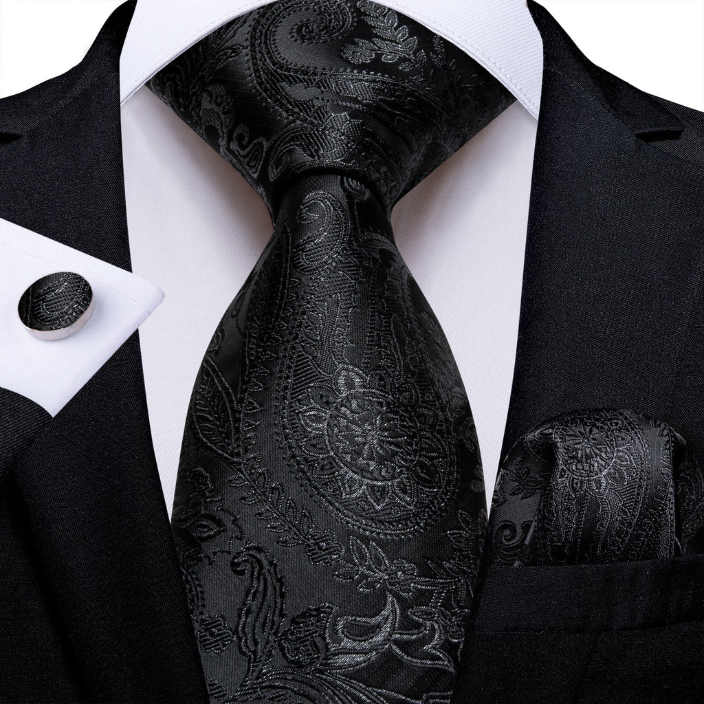 GentCrest Black Paisley Tie Hanky Cufflinks Set - Image 1