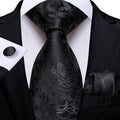 GentCrest Black Paisley Tie Hanky Cufflinks Set - Image 1