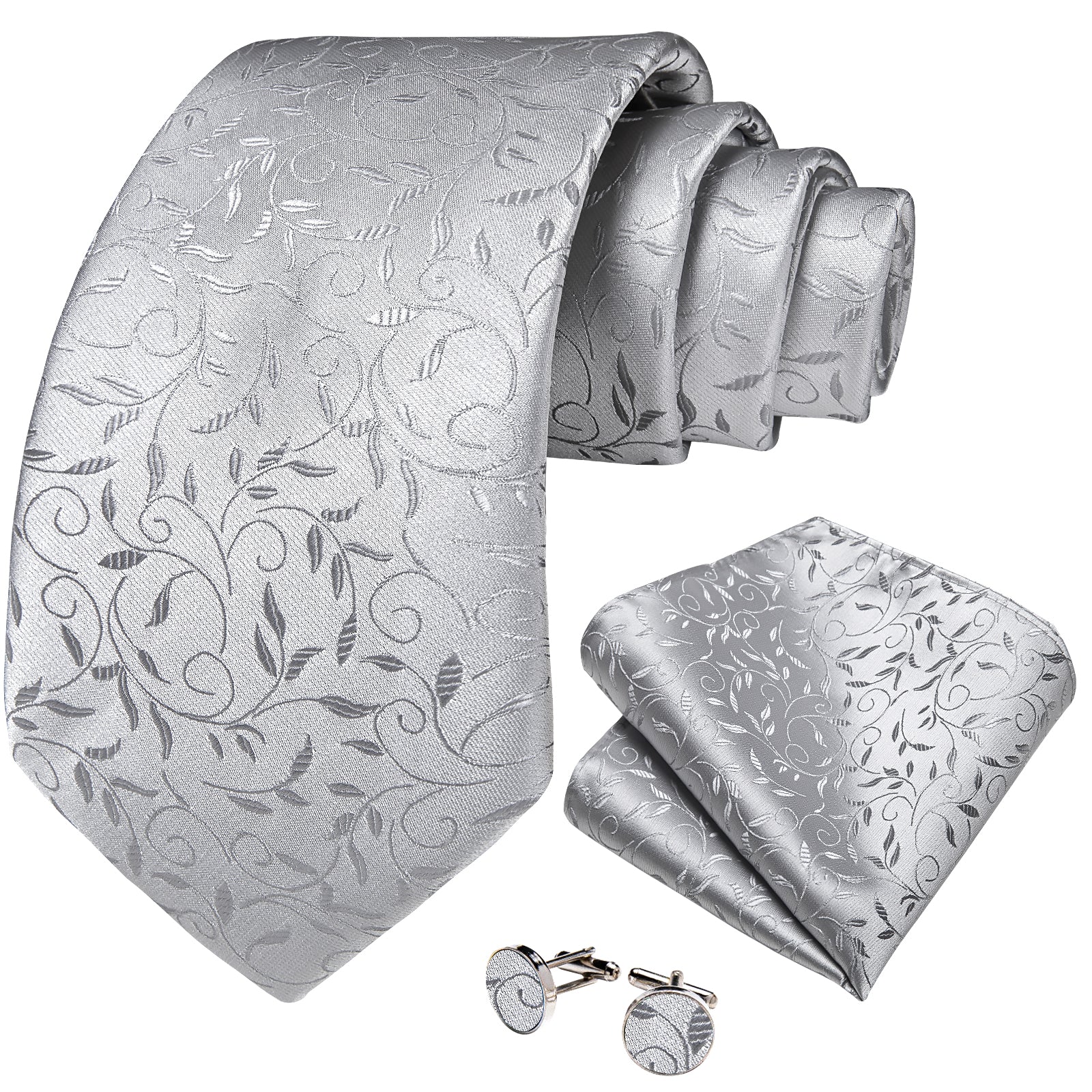 GentCrest Grey Floral Tie Hanky Cufflinks Set - Image 2