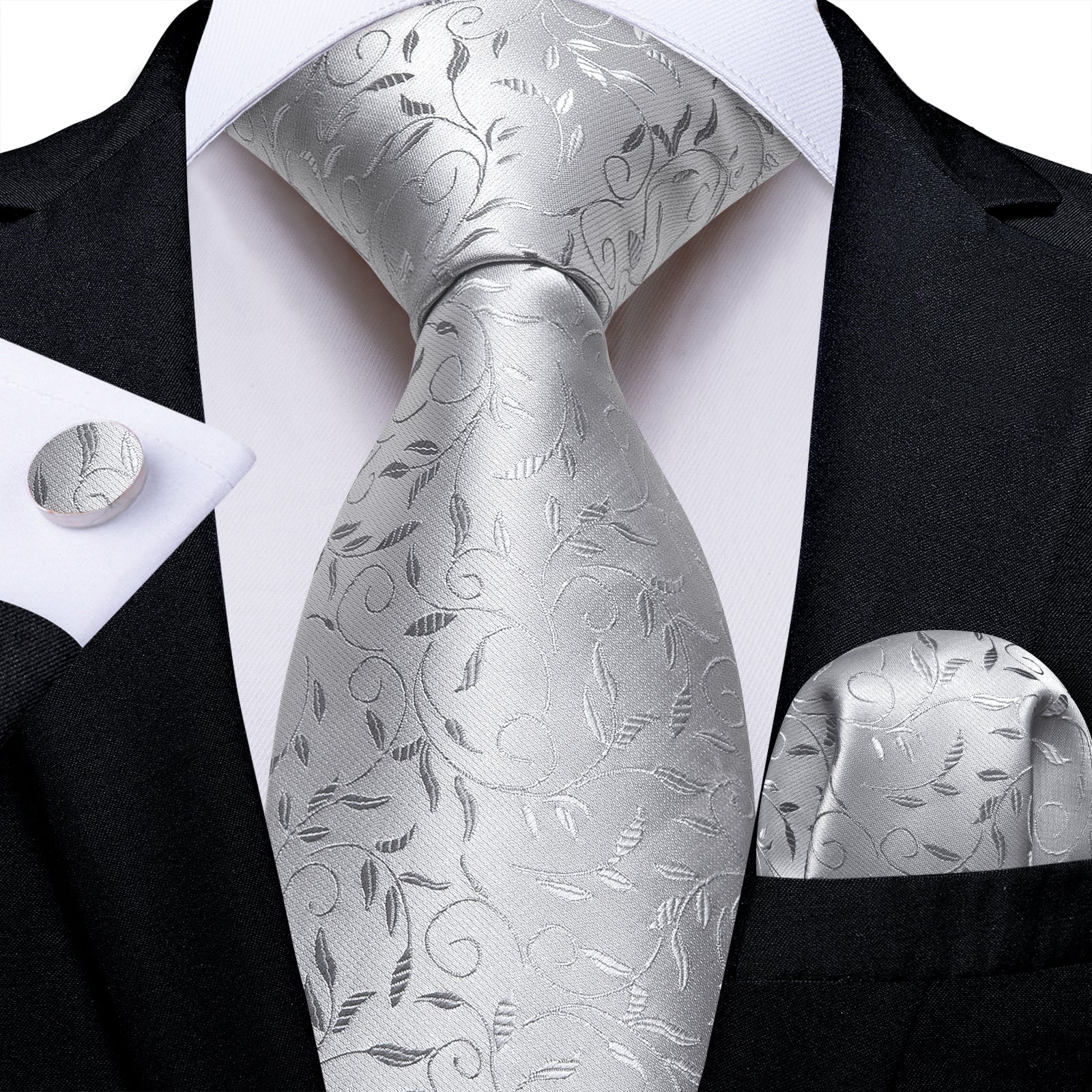 GentCrest Grey Floral Tie Hanky Cufflinks Set - Image 1