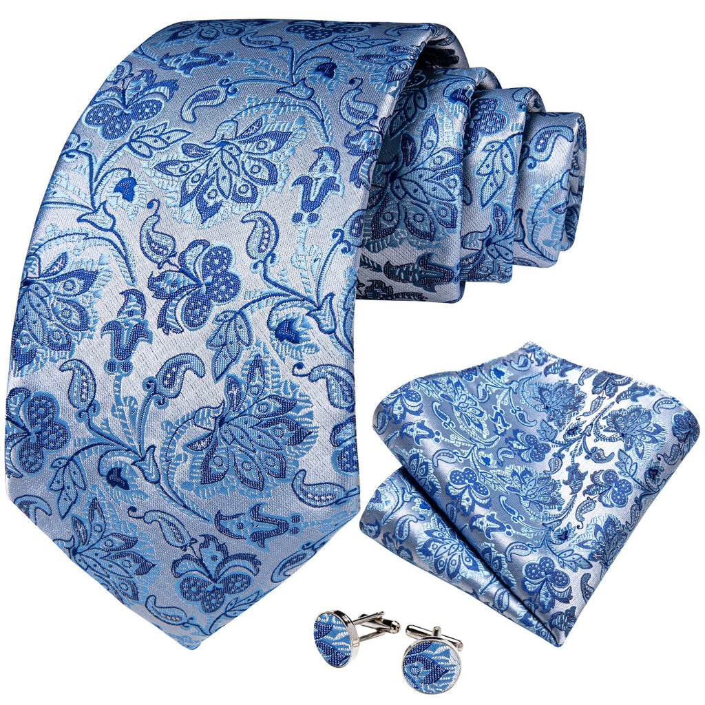 GentCrest Blue Floral Tie Hanky Cufflinks Set - Image 2