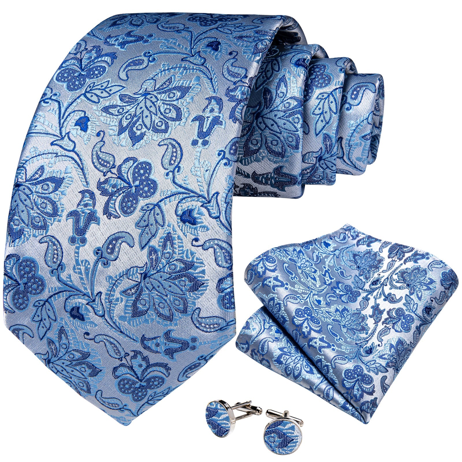 GentCrest Blue Floral Tie Hanky Cufflinks Set - Image 2