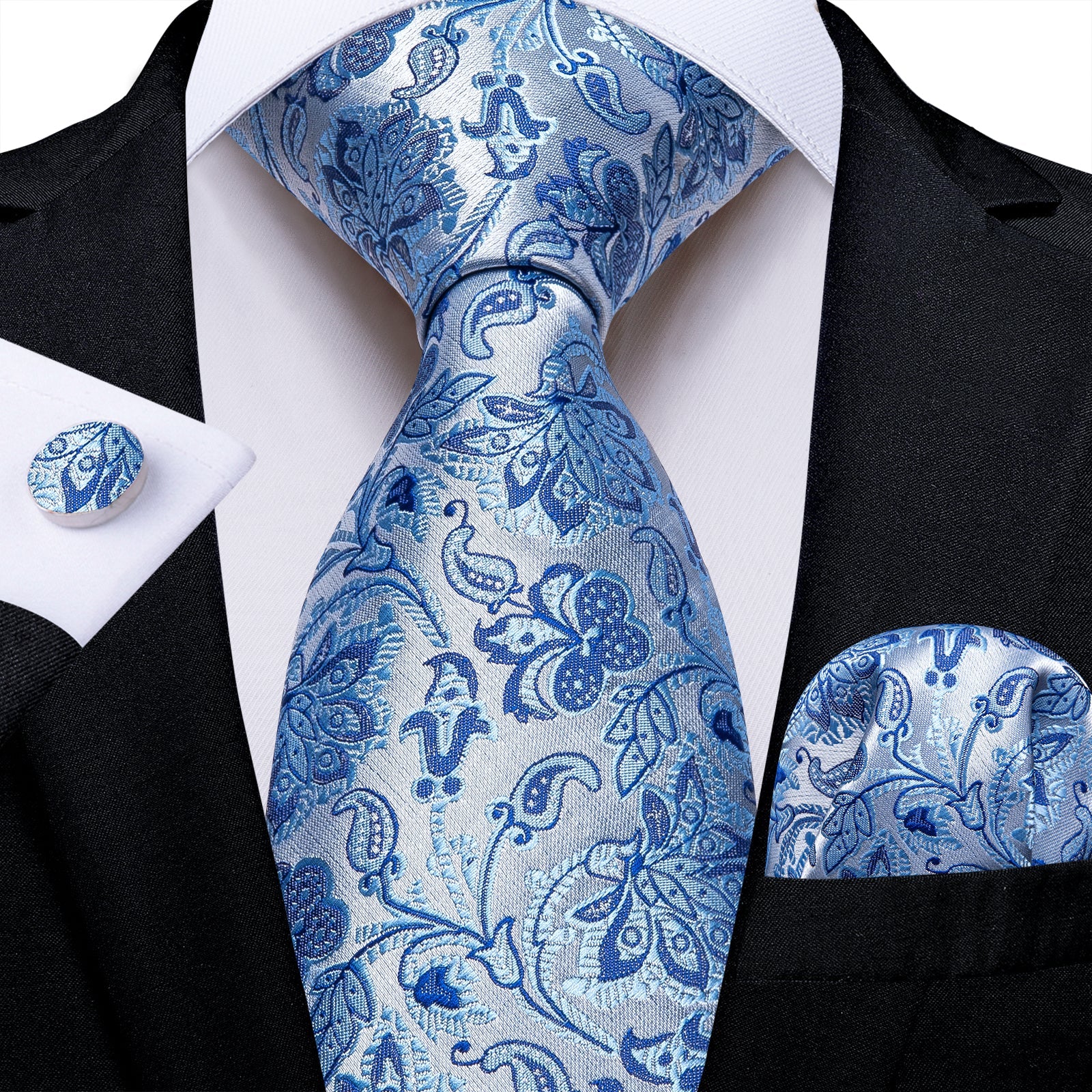 GentCrest Blue Floral Tie Hanky Cufflinks Set - Image 1