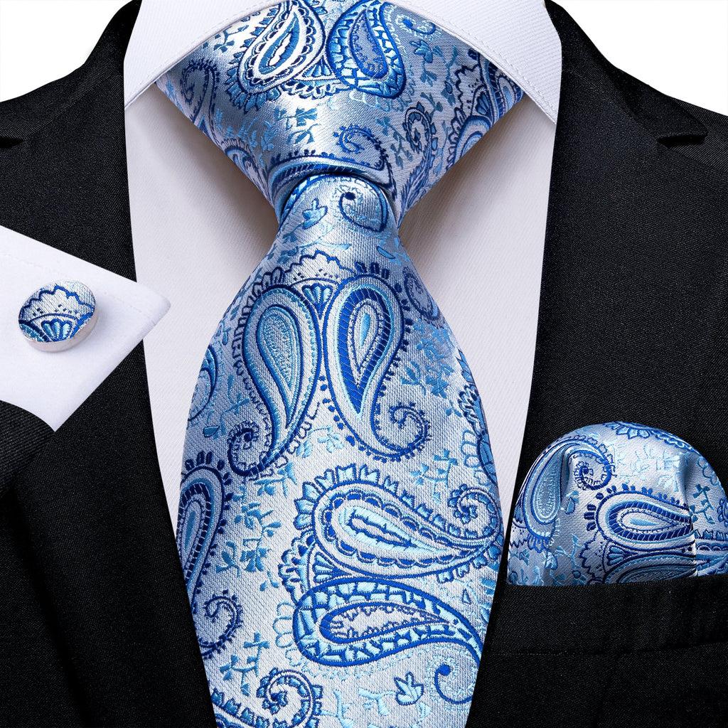 GentCrest Blue Paisley Tie Hanky Cufflinks Set - Image 1