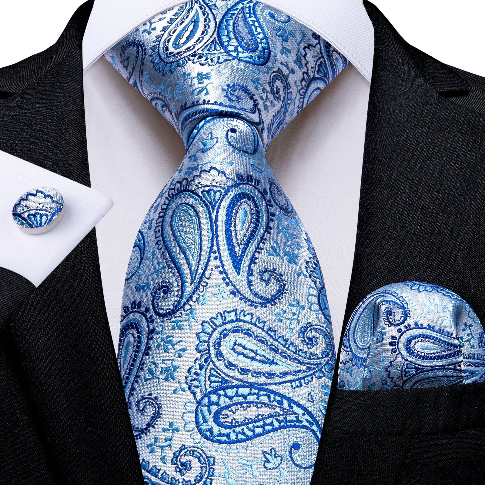 GentCrest Blue Paisley Tie Hanky Cufflinks Set - Image 1