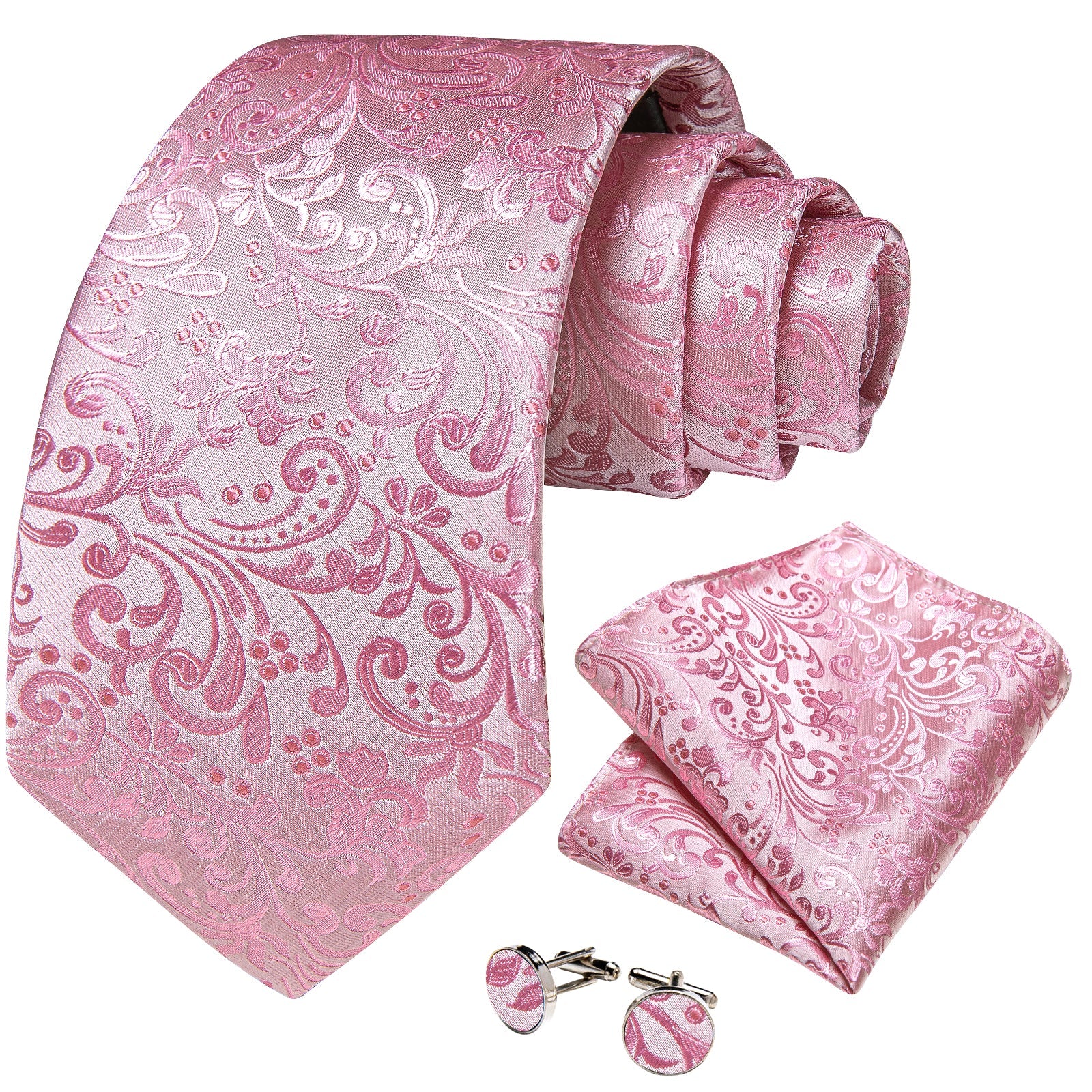 GentCrest Pink Paisley Tie Hanky Cufflinks Set - Image 2