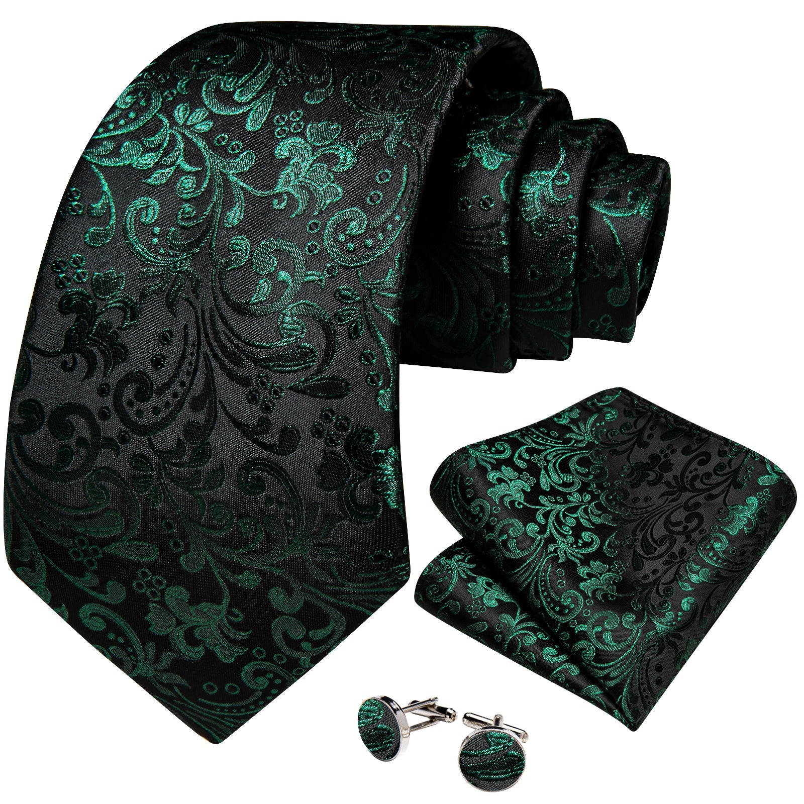 GentCrest Black Paisley Tie Hanky Cufflinks Set - Image 2