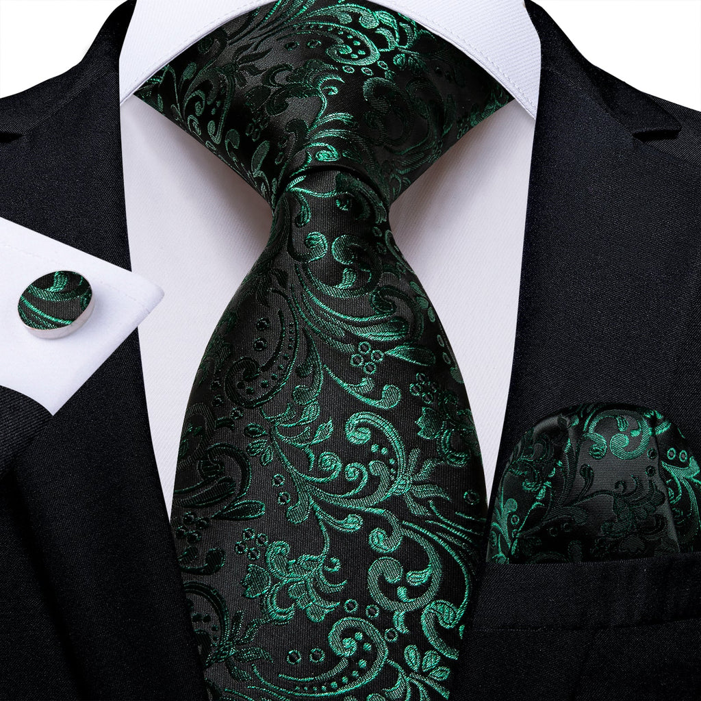 GentCrest Black Paisley Tie Hanky Cufflinks Set - Image 1