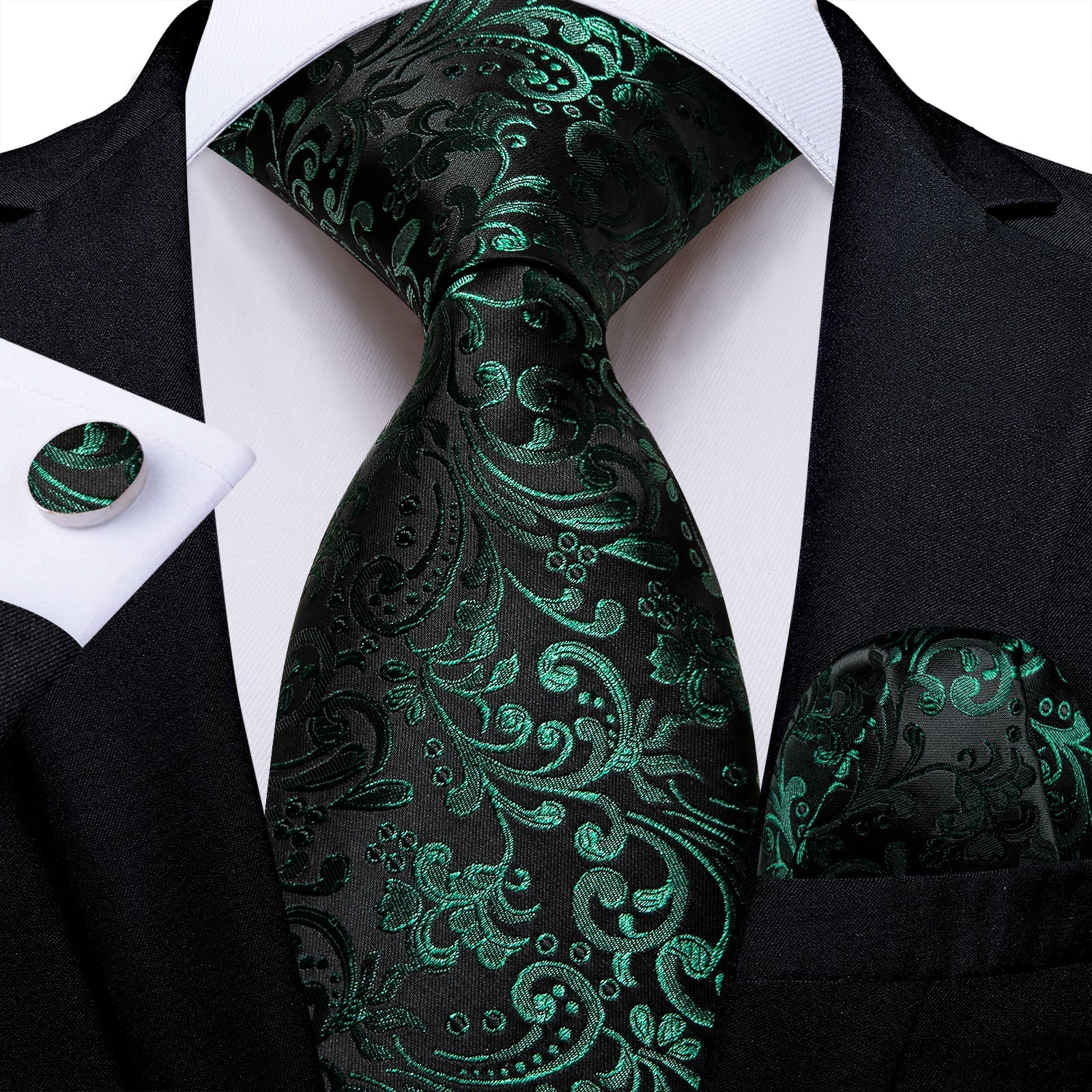 GentCrest Black Paisley Tie Hanky Cufflinks Set - Image 1