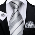 GentCrest Grey Striped Tie Hanky Cufflinks Set - Image 1