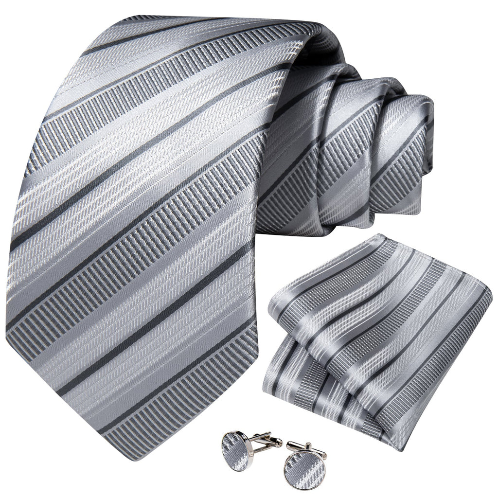GentCrest Grey Striped Tie Hanky Cufflinks Set - Image 2