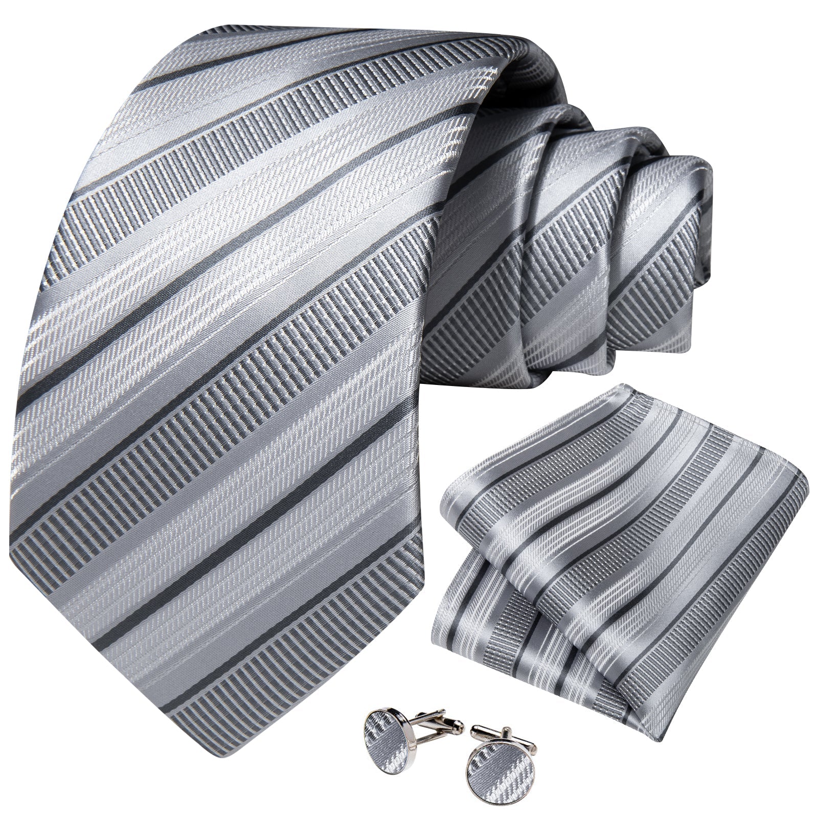 GentCrest Grey Striped Tie Hanky Cufflinks Set - Image 2