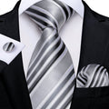 GentCrest Grey Striped Tie Hanky Cufflinks Set - Image 1