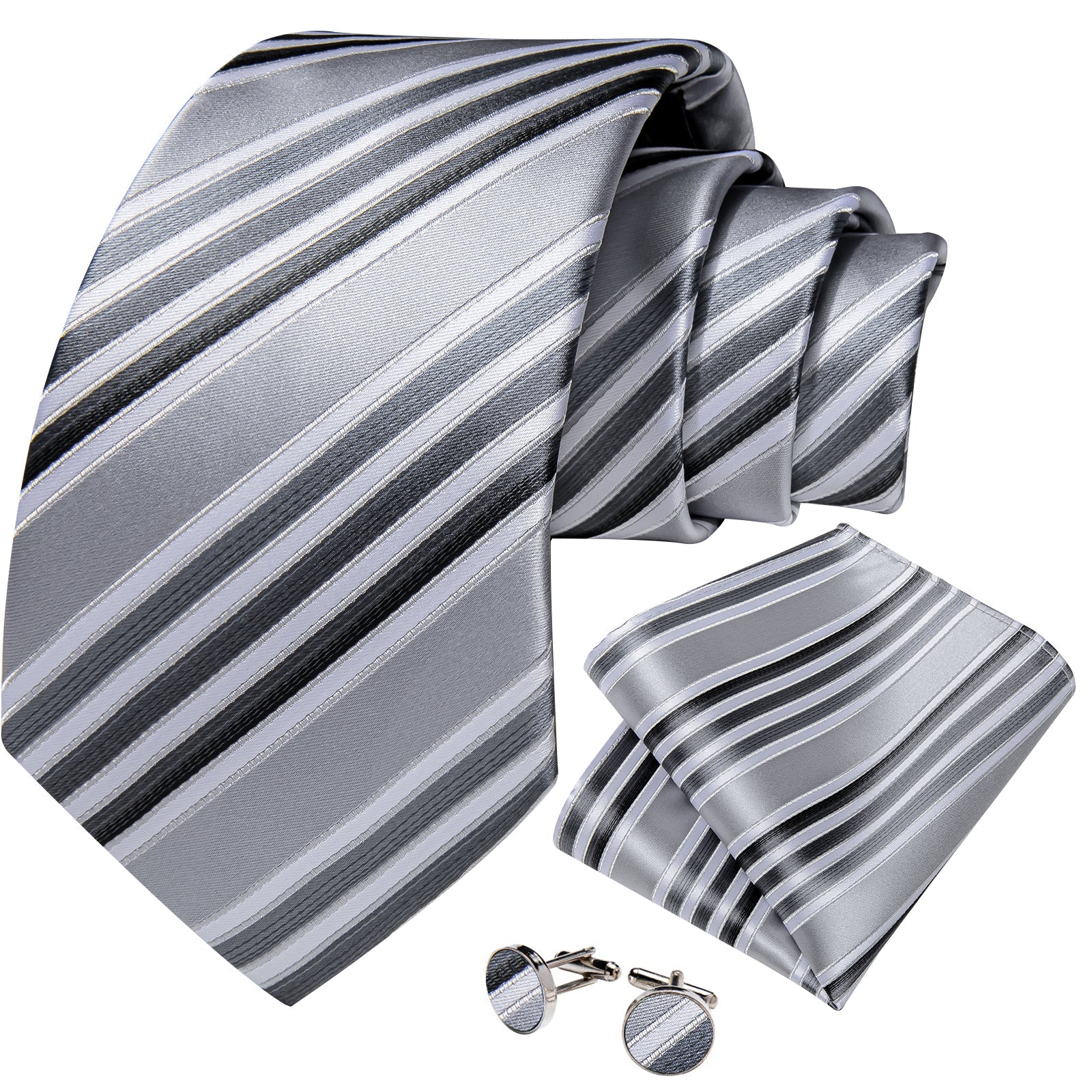 GentCrest Grey Striped Tie Hanky Cufflinks Set - Image 2