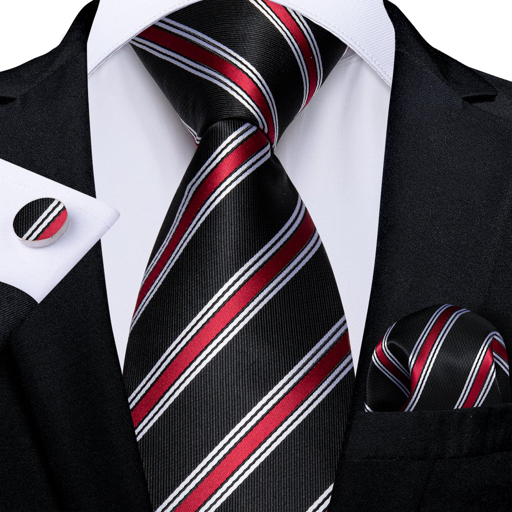 GentCrest Black Striped Tie Hanky Cufflinks Set - Image 1