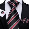 GentCrest Black Striped Tie Hanky Cufflinks Set - Image 1