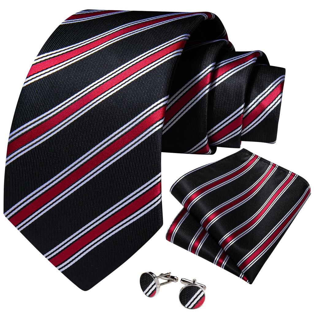 GentCrest Black Striped Tie Hanky Cufflinks Set - Image 2