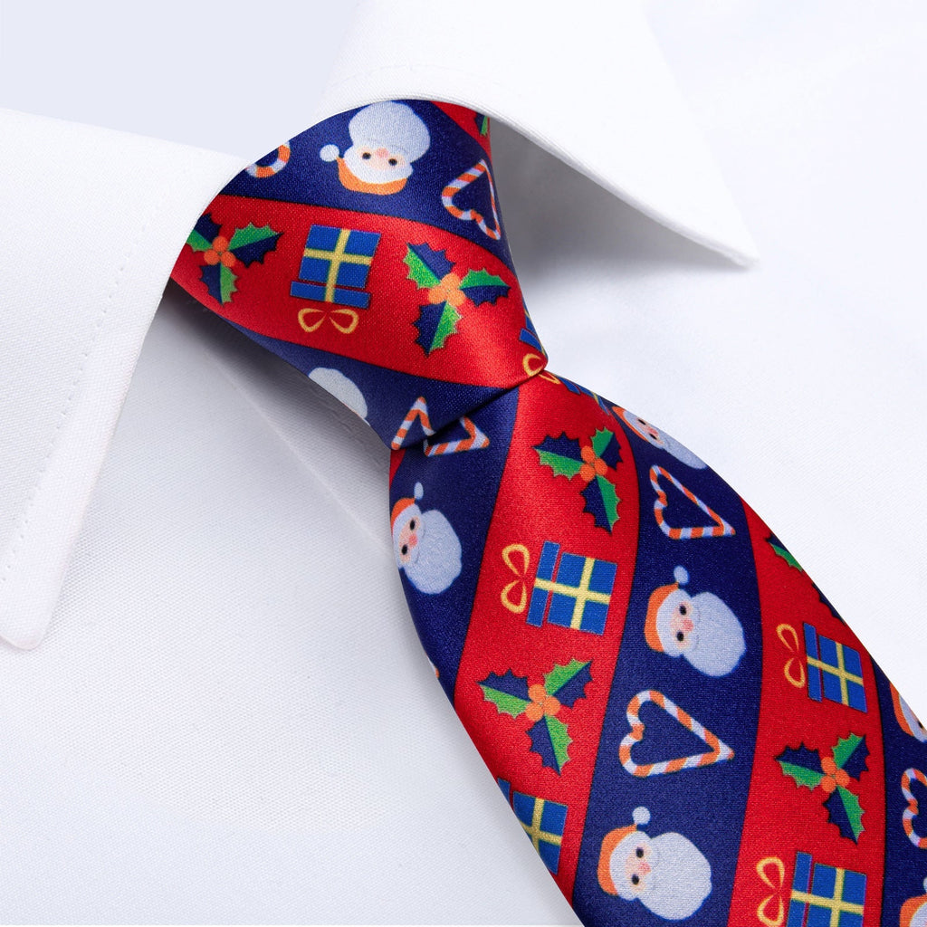 Red and Blue Striped Santa Silk Tie Set - GentCrest - View 2