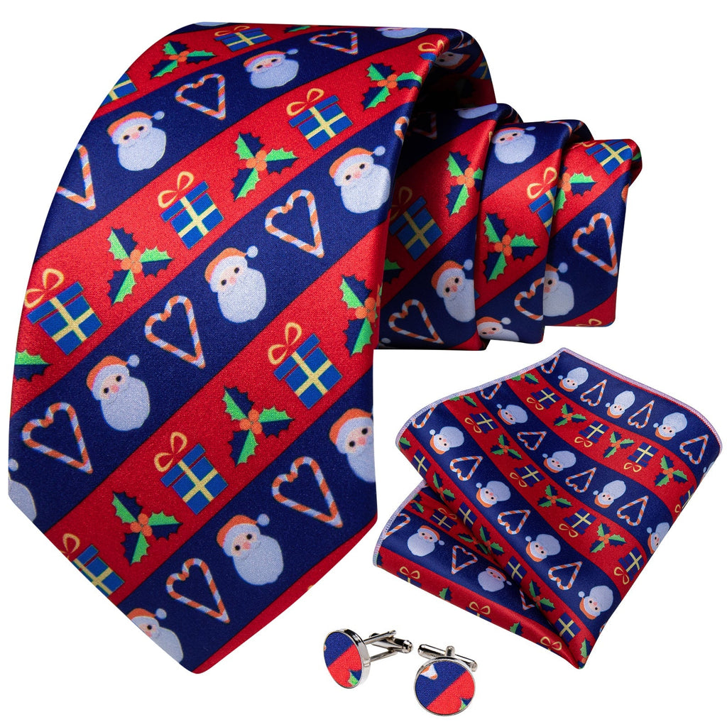 Red and Blue Striped Santa Silk Tie Set - GentCrest - View 3