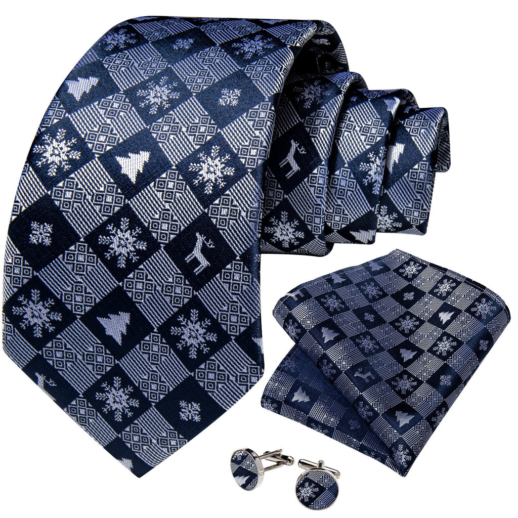Blue and Gray Snowflakes Silk Tie Set - GentCrest - View 2