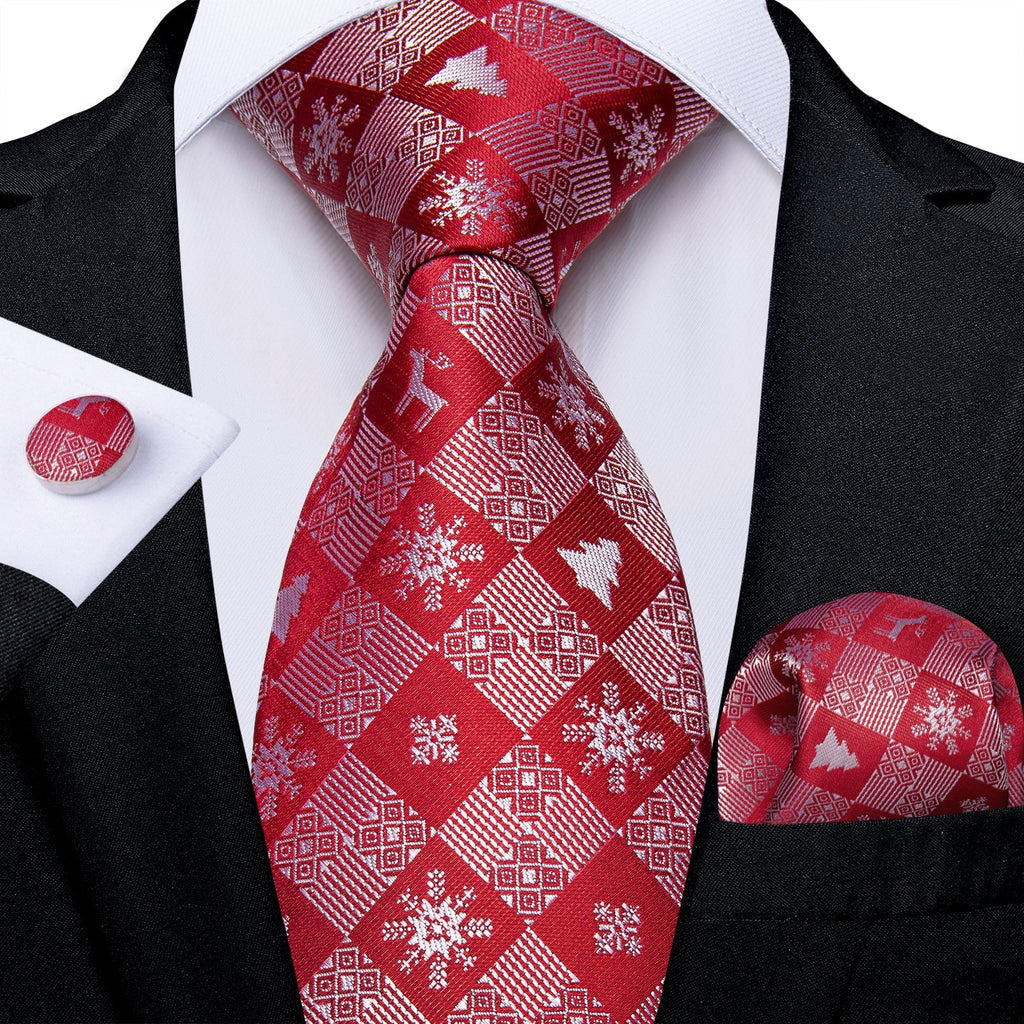 Red Snowflakes Silk Tie Set - GentCrest