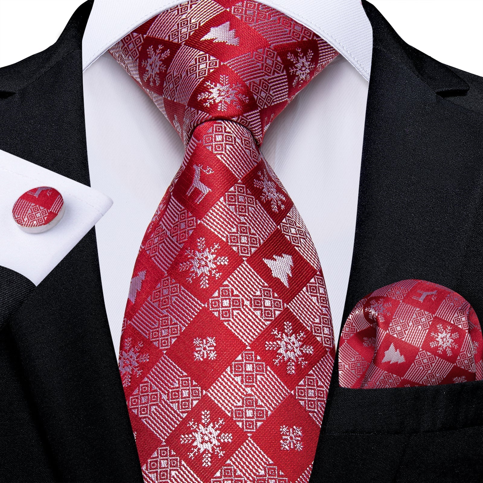 Red Snowflakes Silk Tie Set - GentCrest