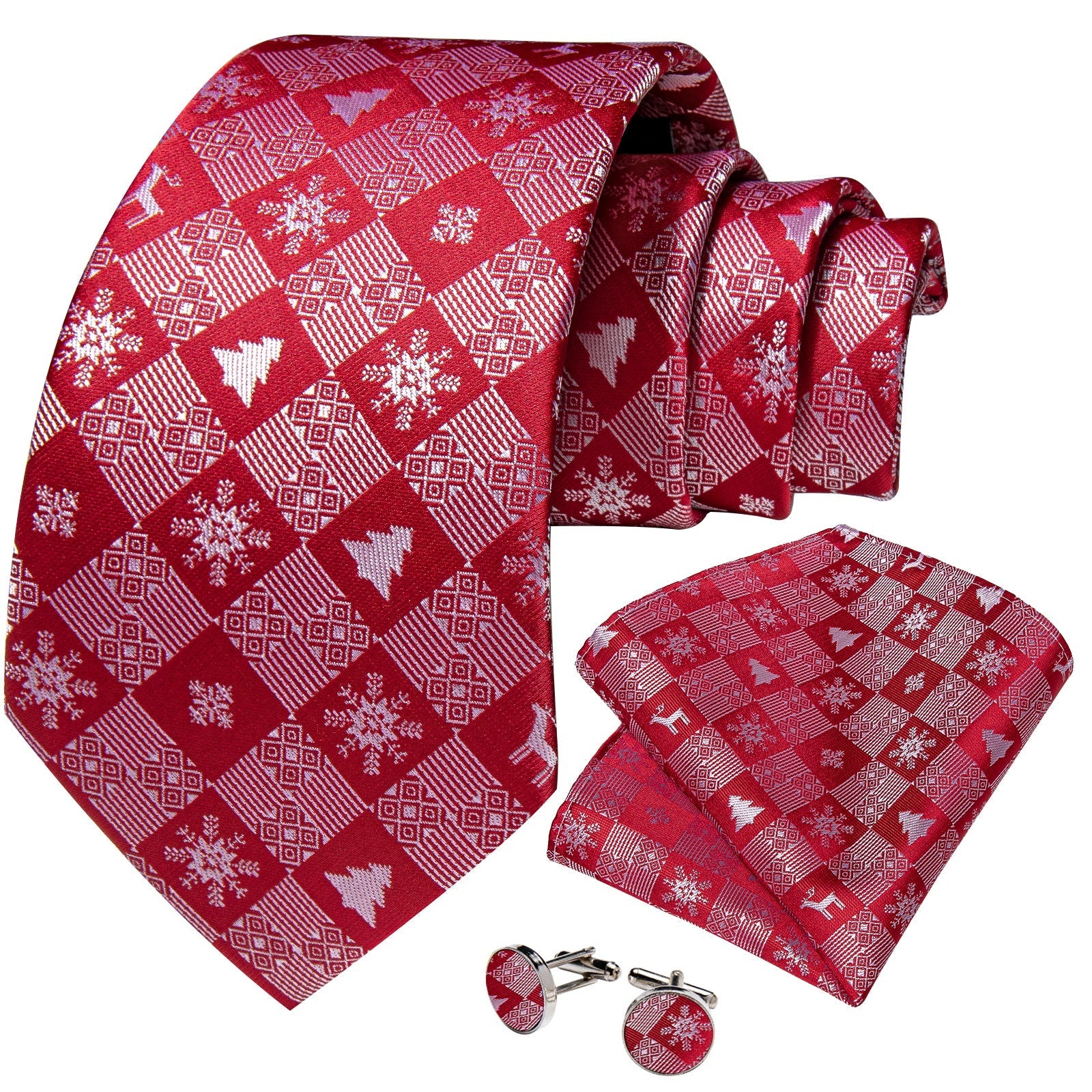Red Snowflakes Silk Tie Set - GentCrest - View 2