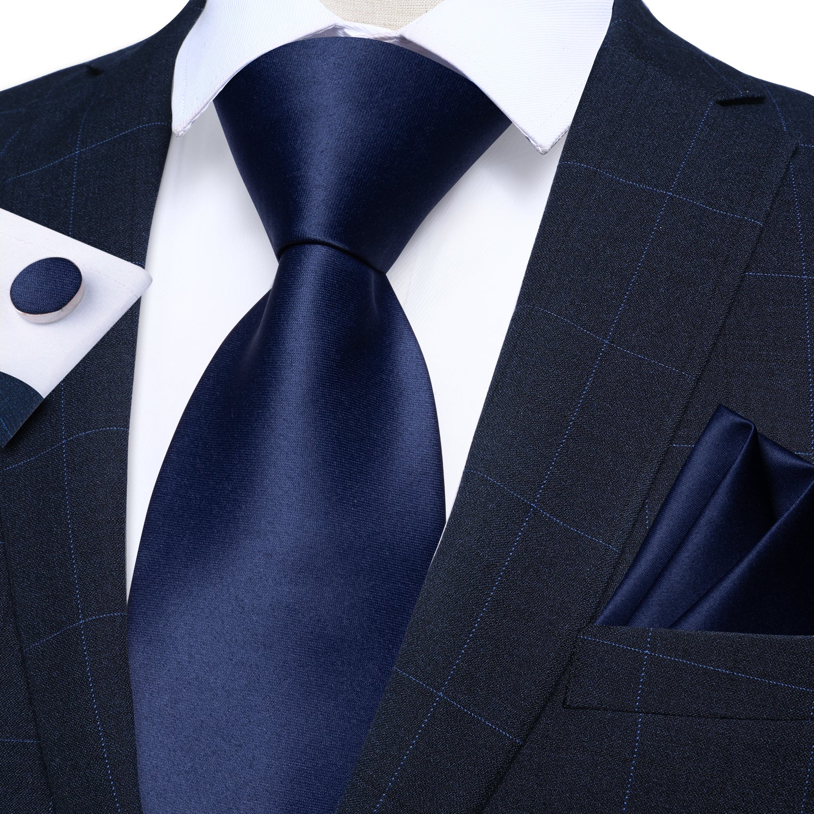 GentCrest Blue Solid Tie Hanky Cufflinks Set - Image 1