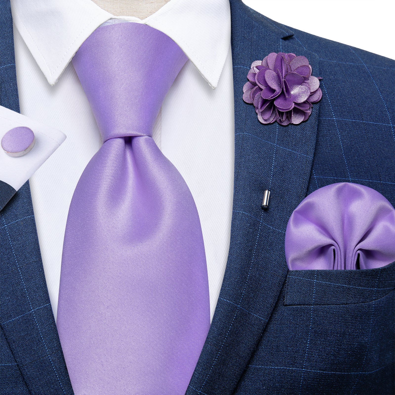 GentCrest Purple Solid Tie with Lapel Pin - Image 1