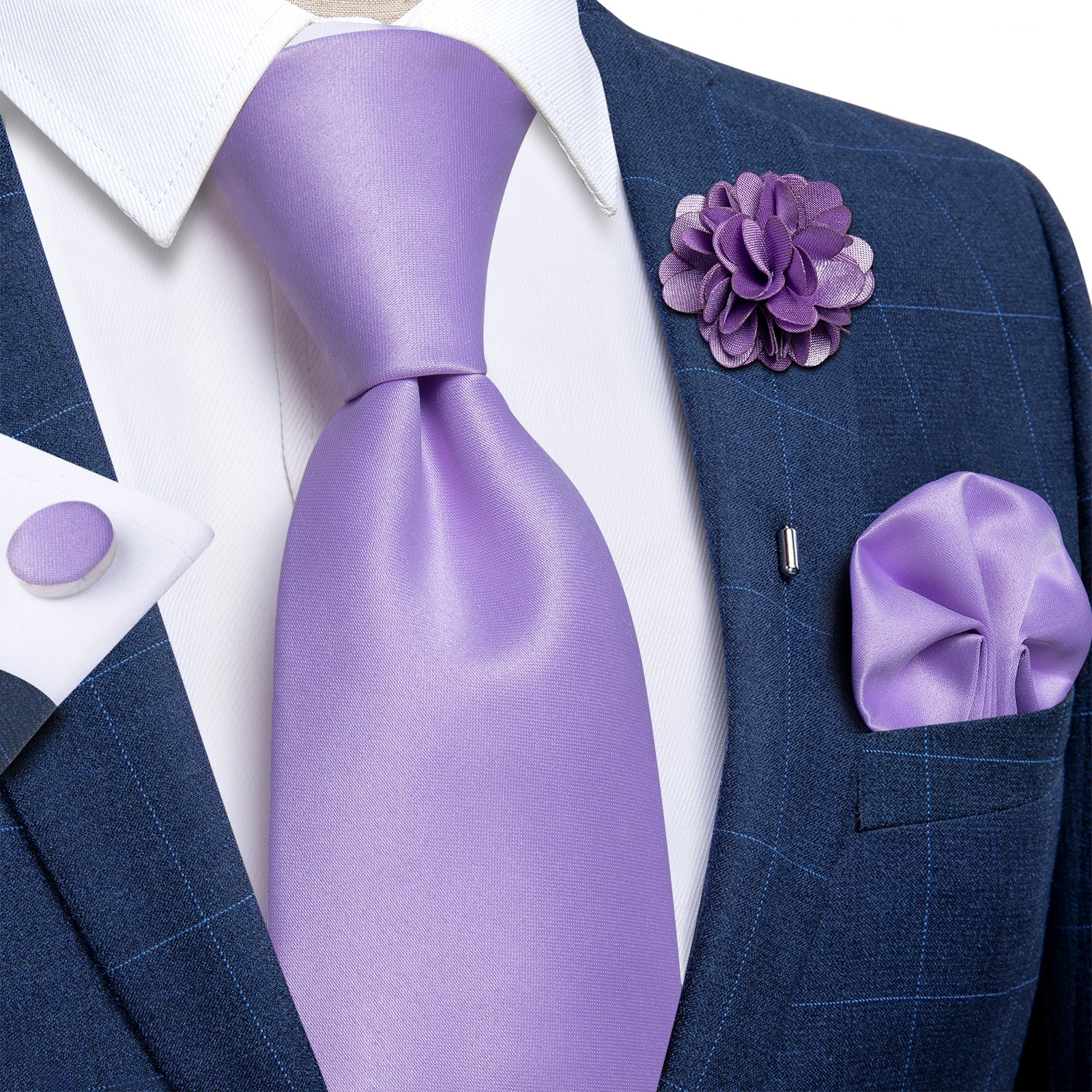 GentCrest Purple Solid Tie with Lapel Pin - Image 2
