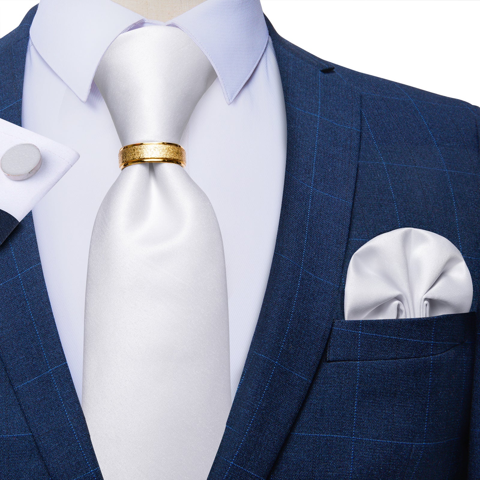 GentCrest White Solid Tie with Rings - Image 1
