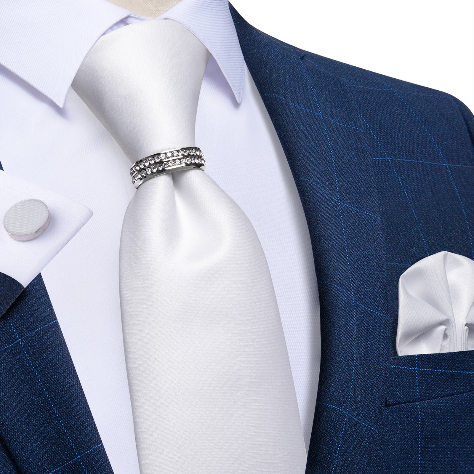 GentCrest White Solid Tie with Rings - Image 2
